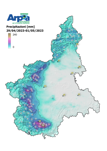 precipitazioni cumulate durante l’evento (29/04-01/05).