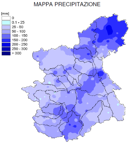 Mappa precipitazioni medie nel mese di luglio