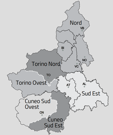 Macroaree in cui è suddiviso il Piemonte per il pericolo incendi