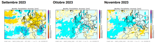 Anomalia delle precipitazioni cumulate previste