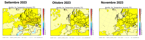 Anomalia di temperatura media a 2 metri prevista