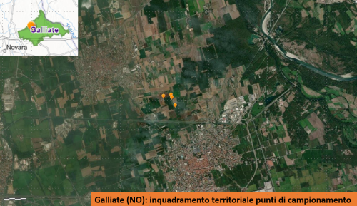 I punti di campionamento nei paesi interessati dallo spandimento dei gessi di defecazione della WTE S.r.l.