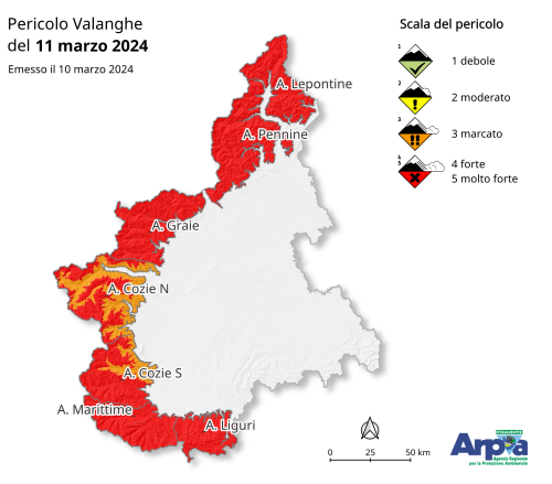 Pericolo valanghe dell'11 marzo 2024