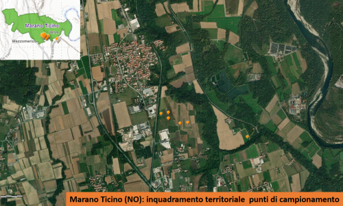 I punti di campionamento nei paesi interessati dallo spandimento dei gessi di defecazione della WTE S.r.l.