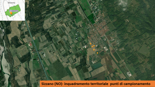 I punti di campionamento nei paesi interessati dallo spandimento dei gessi di defecazione della WTE S.r.l.