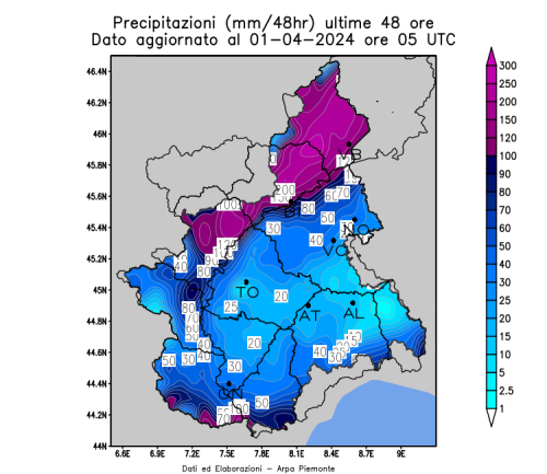 Precipitazioni delle ultime 48 ore