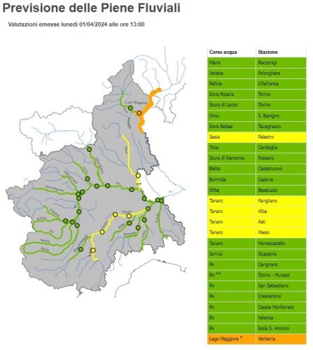 Previsioni piene fluviali 1 aprile 2024