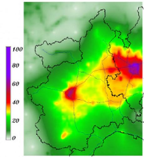 campo di media annuale di biossido di azoto, prodotta dal sitsema modellistico diagnostico pe l'anno 2009