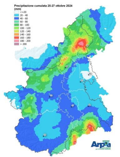 Precipitazioni cumulate 25-27 ottobre 2024
