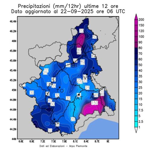 Precipitazioni ultime 12 ore alle ore 8 del 22 settembre 22025