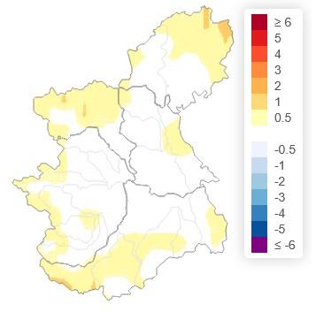 Anomalia (°C) della temperatura media per il mese di settembre 2025 rispetto alla norma climatica 1991-2020
