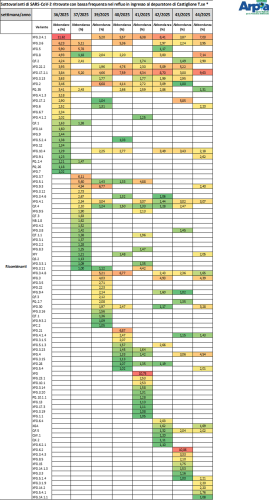 Sottovarianti di Omicron per il depuratore di Castiglione Torinese a settembre ed ottobre 2025