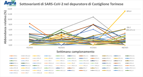 Sottovarianti di Omicron e loro abbondanza relativa per il depuratore di Castiglione Torinese a novembre 2025