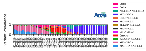 L’andamento dei macro-lignaggi per il depuratore di Castiglione Torinese da settembre 2024 a novembre 2025