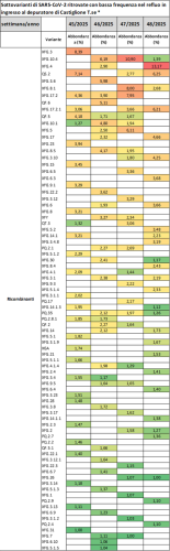 Sottovarianti di Omicron per il depuratore di Castiglione Torinese a novembre 2025