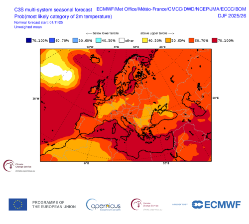 Previsioni stagionali inverno 2025-2026 temperature