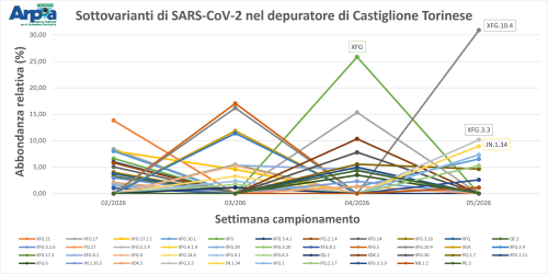 Sottovarianti di Omicron e loro abbondanza relativa per il depuratore di Castiglione Torinese a gennaio 2026