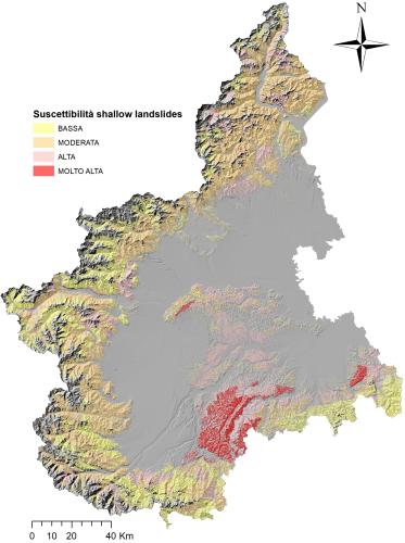 Mappe di suscettibilità per fenomeni di versante: es. suscettibilità da frane superficiali in Piemonte in figura