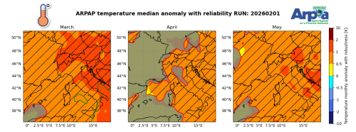 Figura 2 - Anomalia di temperatura per i mesi di M-A-M 2026