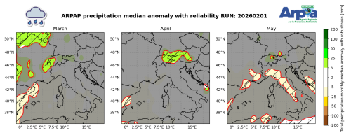 Figura 3 - Anomalia di precipitazione per i mesi di M-A-M 2026