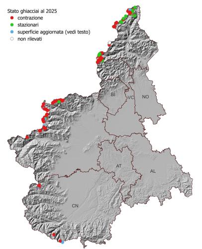 Stato dei ghiacciai a termine della campagna 2025 ed in riferimento alla precedente campagna (rilievi 2022-2024)