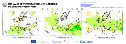Figura 3 - Anomalia di precipitazione per i mesi di S-O-N 2026