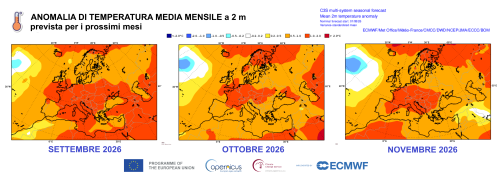 Figura 2 - Anomalia di temperatura per i mesi di S-O-N 2026