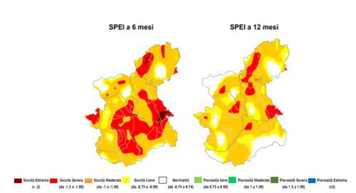 Indice SPEI (anomalia di pioggia ed evapotraspirazione standardizzata) a 6 mesi e 12 mesi