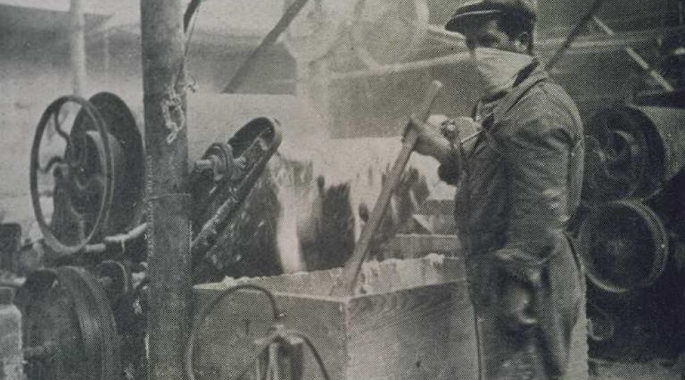 fotografie sono tratte da VIGLIANI E.C.: “Studio sulla asbestosi nelle manifatture di amianto” Ente nazionale prevenzione infortuni, Torino, 1940 