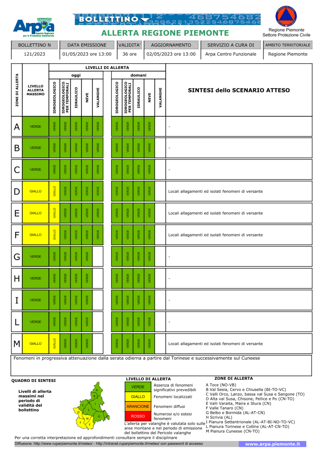 bollettino allerta 1 maggio 2023