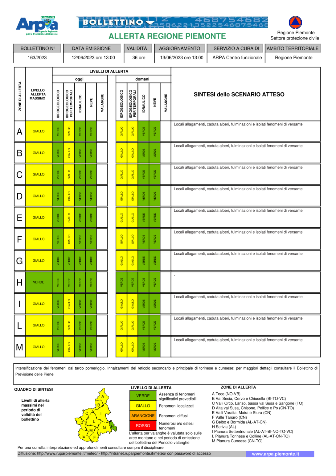 bollettino allerta 12 giugno 2023