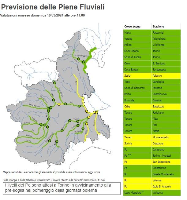 Previsione delle piene fluviali del 10 marzo 2024