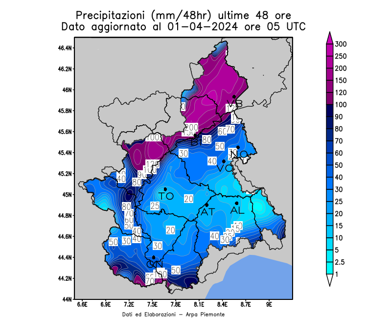 Precipitazioni delle ultime 48 ore