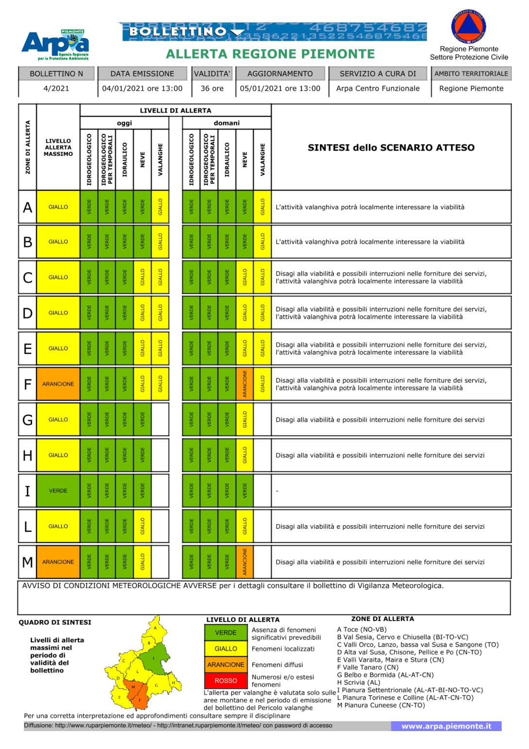 bollettino allerta 4 gennaio 2021