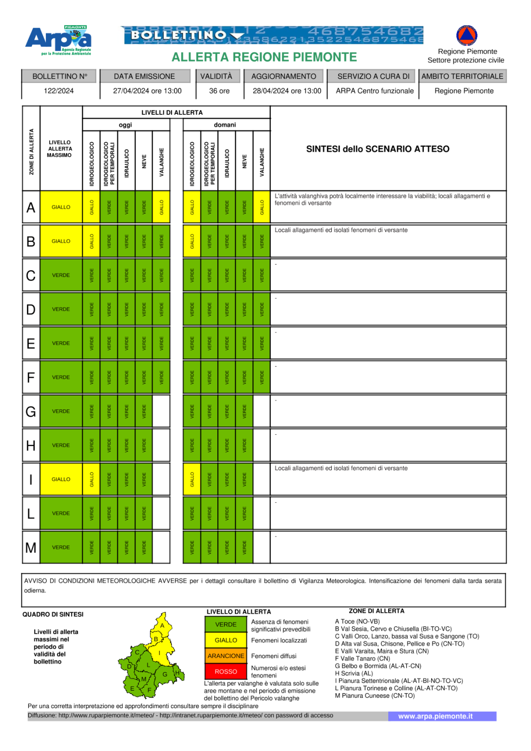 Bollettino allerta 27 e 28 aprile 2024