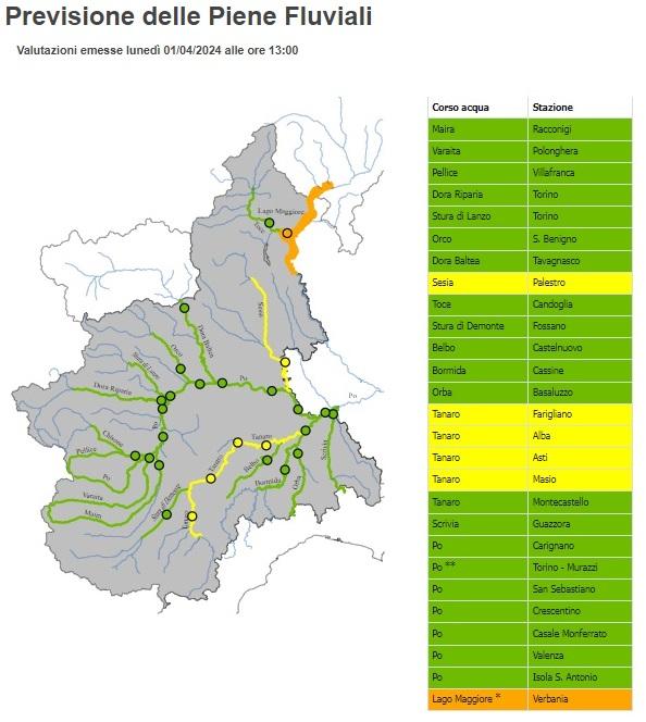 Previsioni piene fluviali 1 aprile 2024
