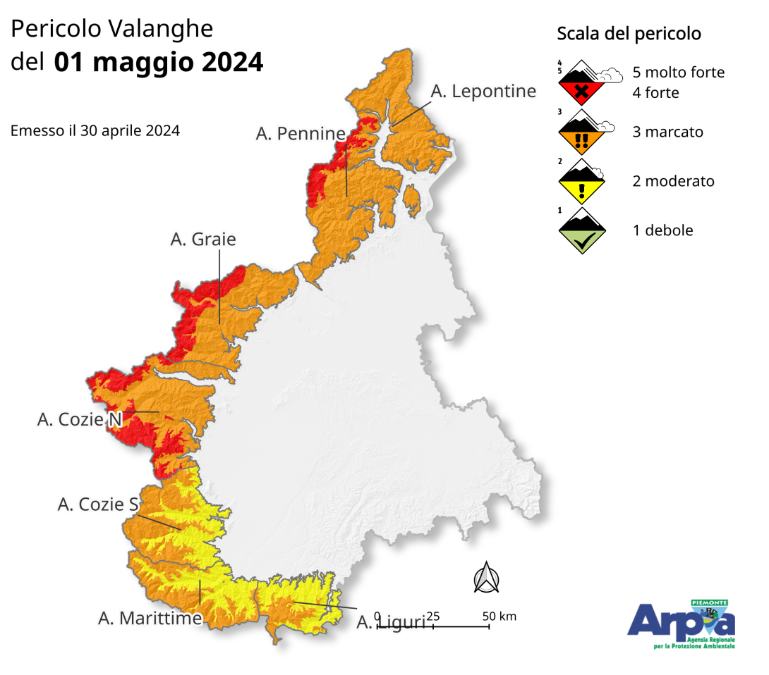 Pericolo  valanghe del 1 maggio 2024