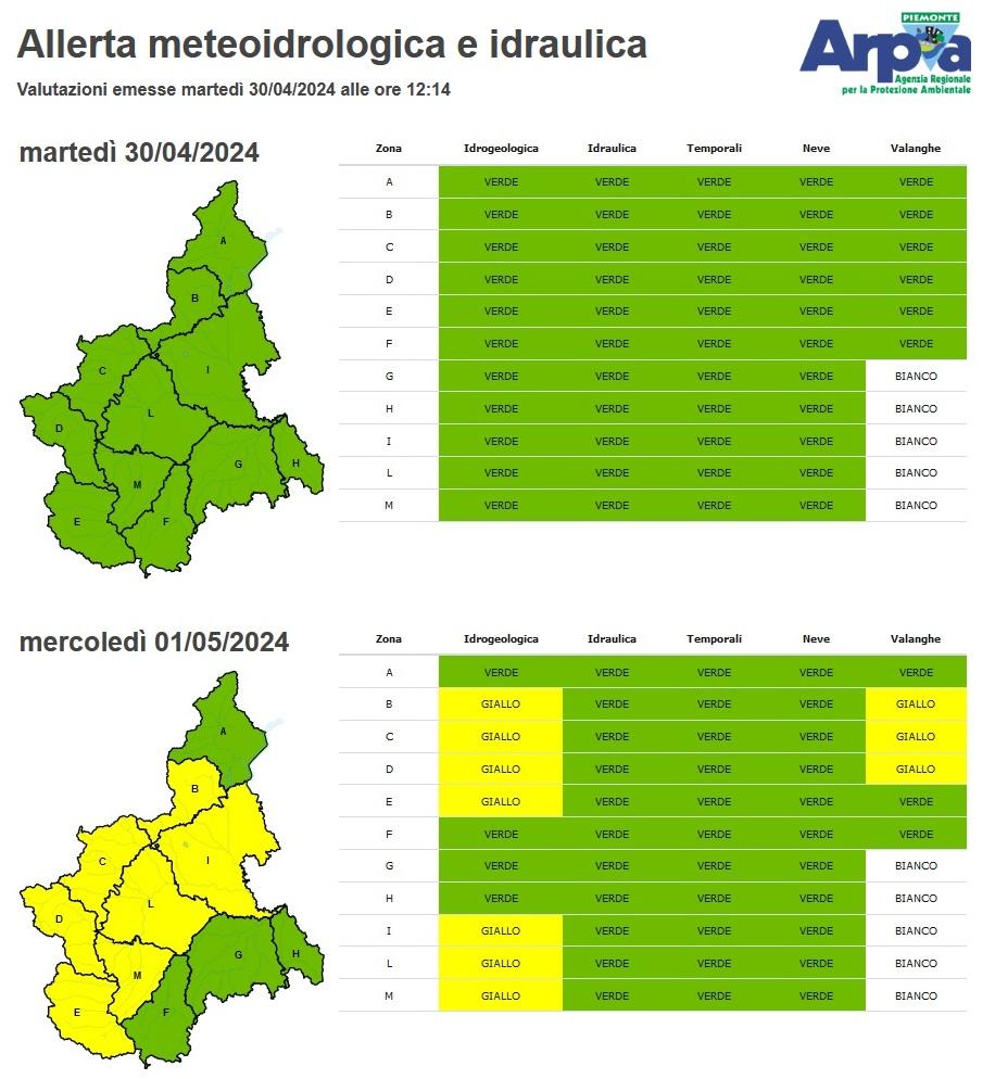 Bollettino allerta 30 aprile e 1 maggio 2024