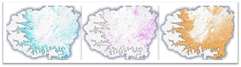 Figura 4: Aree importanti per le tre classi animali individuate: avifauna - invertebrati – mammiferi per la Provincia di Cuneo