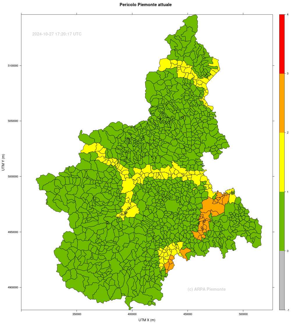 Mappa pericolo attuale (ore 18.30 del 27 ottobre 2024)