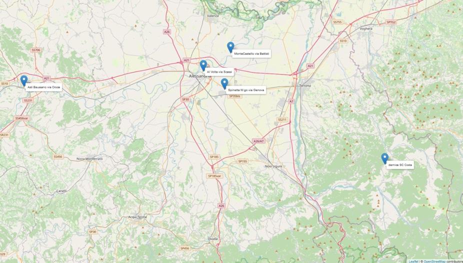 Ubicazione punti di monitoraggio PFAS in PM10 