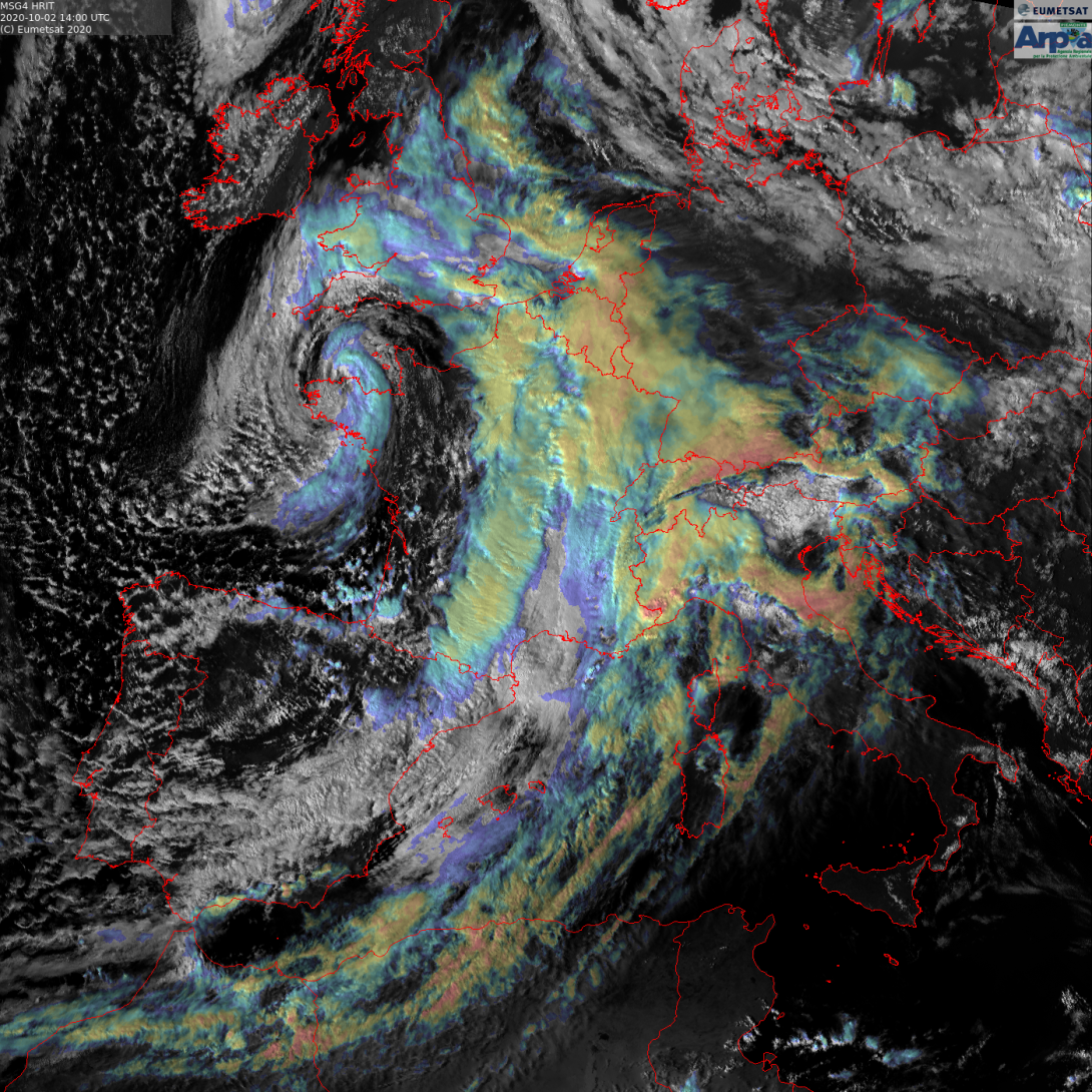 Fig. 5 - Immagine HRV+IR (sandwich) del 2/10/2020 ore 14:00 UTC