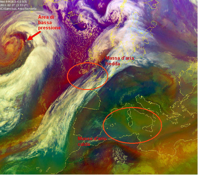 Fig. 4 - Immagine Airmass del 7/02/2011 ore 13:30 UTC