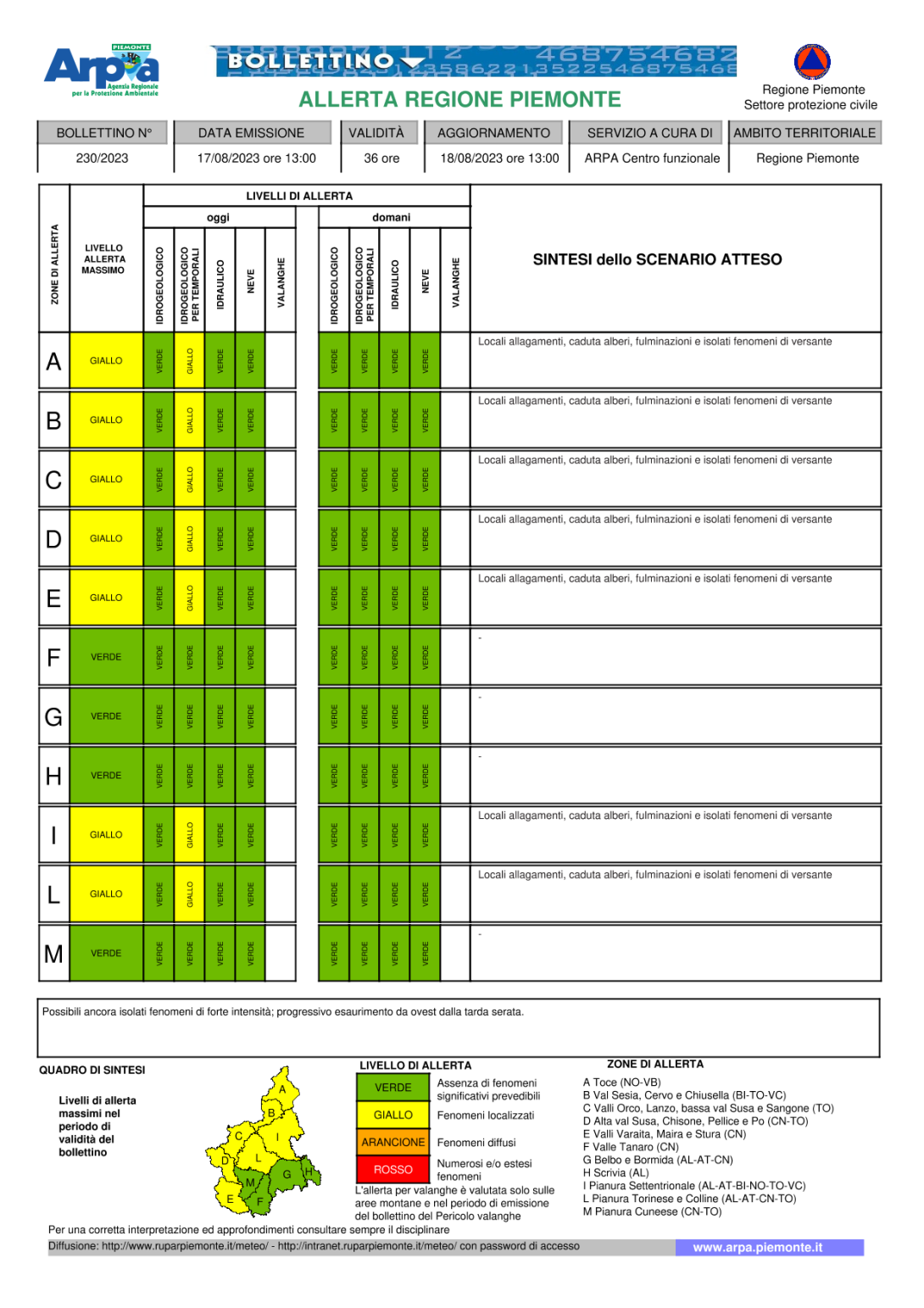 Bollettino allerta 17 agosto 2023