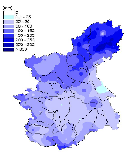 Precipitazione registrata nel mese di giugno 2025 sul bacino del Po chiuso alla confluenza col Ticino