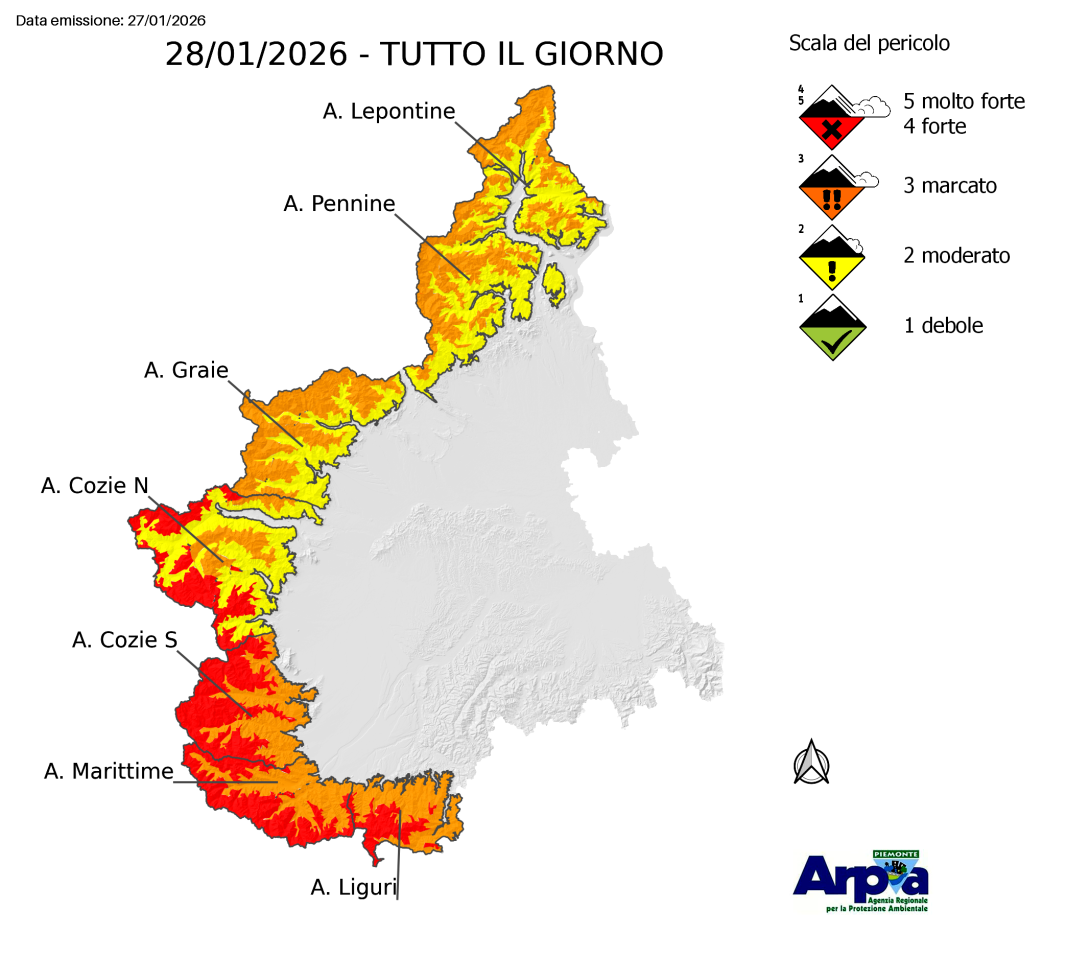 Pericolo valanghe per il 28 gennaio 2026