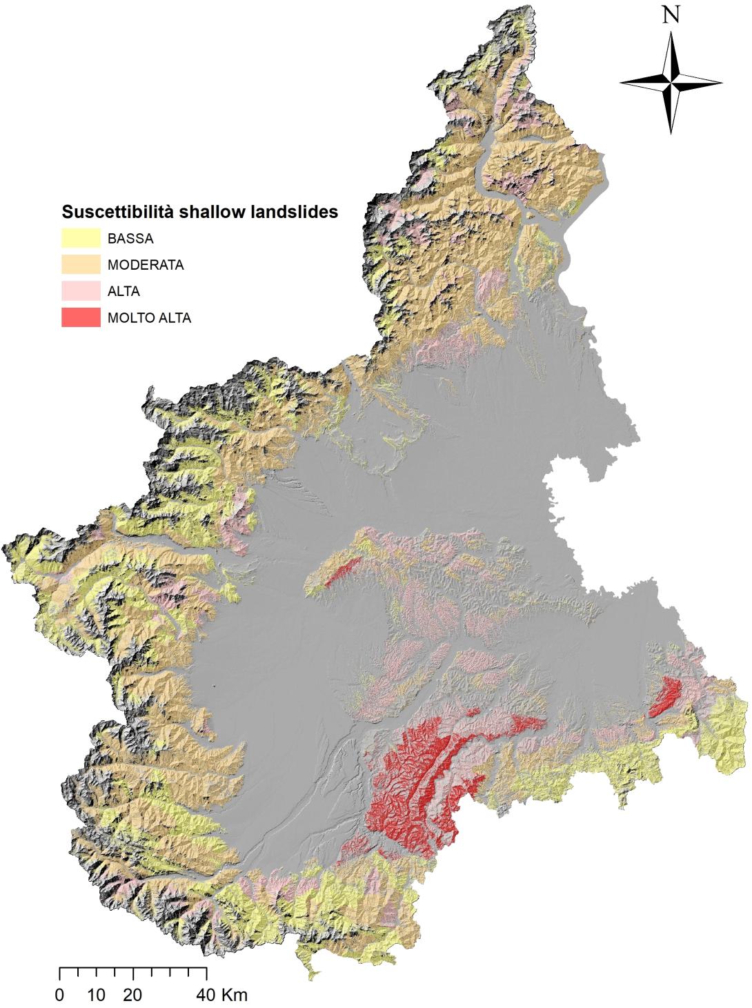 Mappe di suscettibilità per fenomeni di versante: es. suscettibilità da frane superficiali in Piemonte in figura