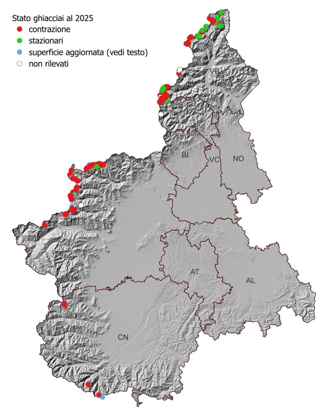 Stato dei ghiacciai a termine della campagna 2025 ed in riferimento alla precedente campagna (rilievi 2022-2024)