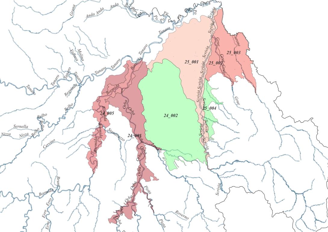 Aree omogene di concentrazione del cromo per i suoli della pianura alessandrina (bacini di Orba, Bormida e Scrivia) e della pianura tortonese (bacini di Scrivia, Grue e Curone)