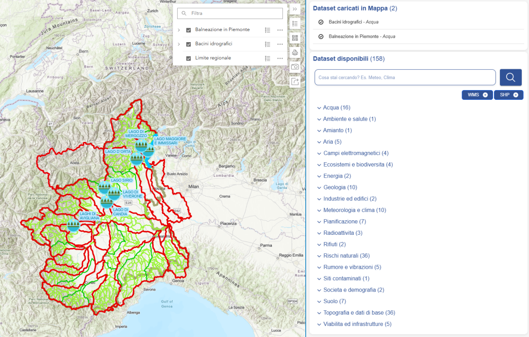 La sezione "Mappa" per la visualizzazione dei dati